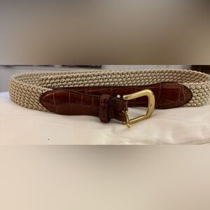 Brighton Men’s beige with brown Croc Trim Brass Buckle belt New